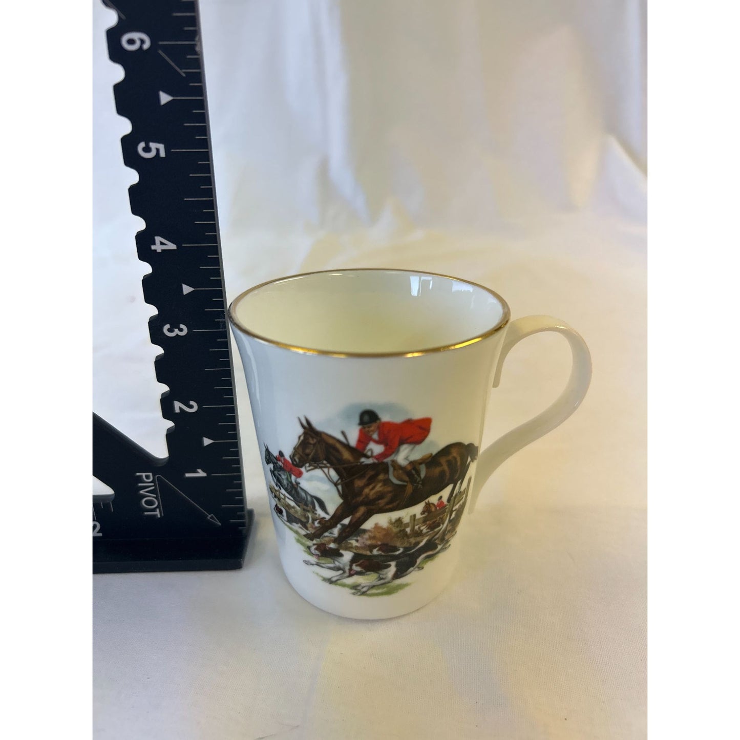 Vintage Crown Tent Staffordshire England Bone China Equestrian Hunting Scene Mug With Gold Trim