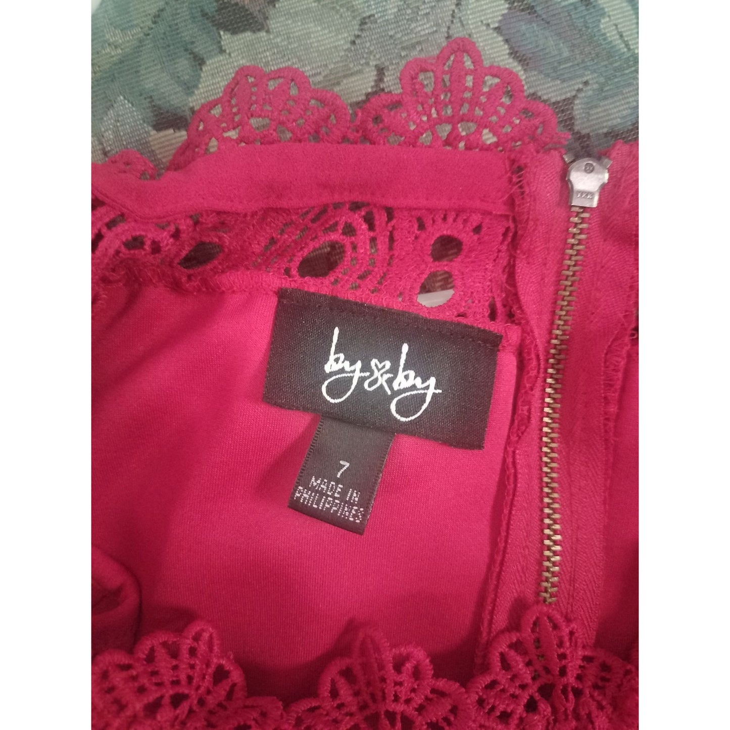 By & By Womens Off-The-Shoulder Pink Lace Ruffle Bodycon Dress Size 7