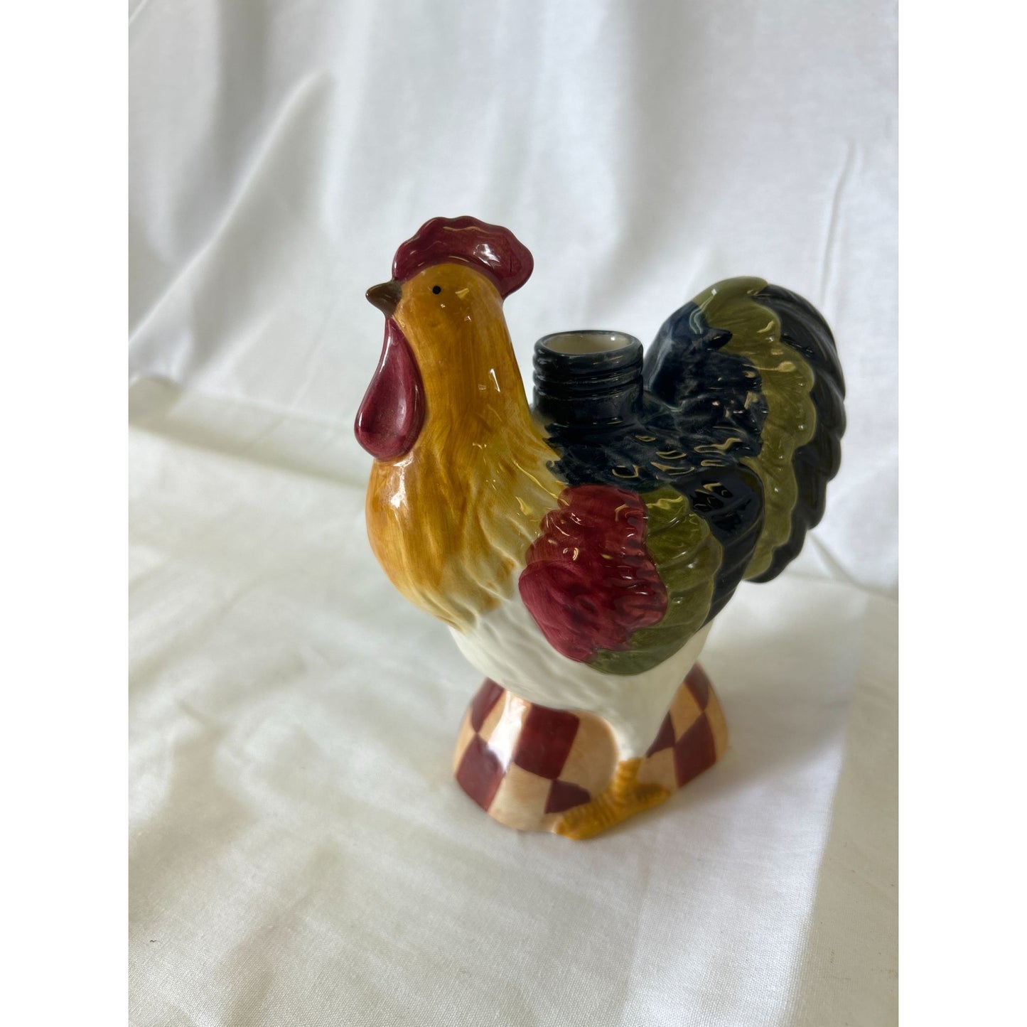 Ceramic Rooster Figurine Vase Multicolor Farmhouse Decor 6.5" Tall Hand-Painted Rustic Accent