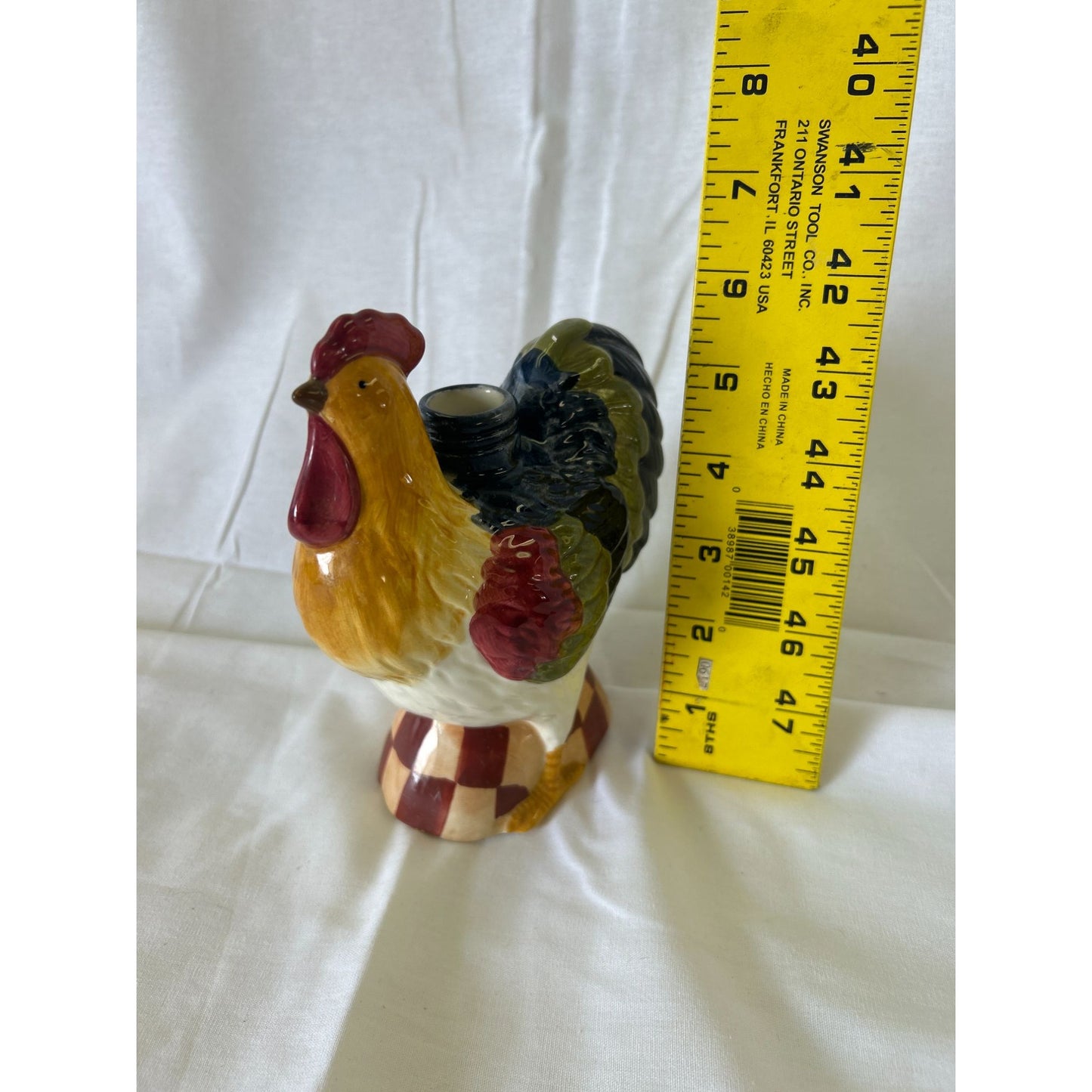 Ceramic Rooster Figurine Vase Multicolor Farmhouse Decor 6.5" Tall Hand-Painted Rustic Accent
