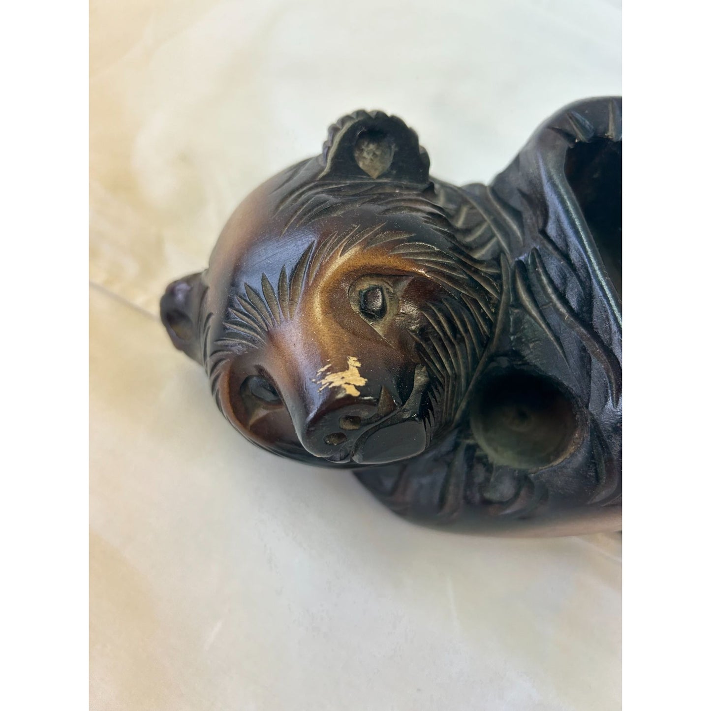 Hand-Carved Wooden Bear Figurine With Dual Compartments