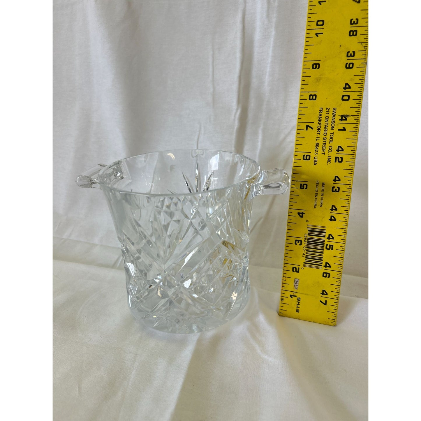 Vintage Clear Cut Glass Ice Bucket With Handles - 5.5" Tall & 5.25" Diameter Elegant Barware