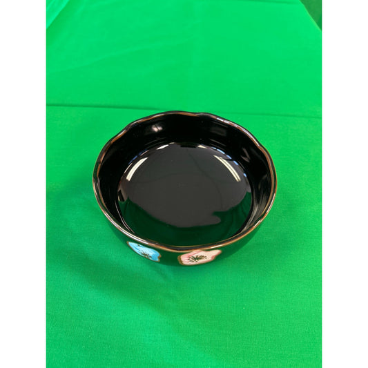 Black Ceramic Bowl With Floral Design 4.5" Diameter