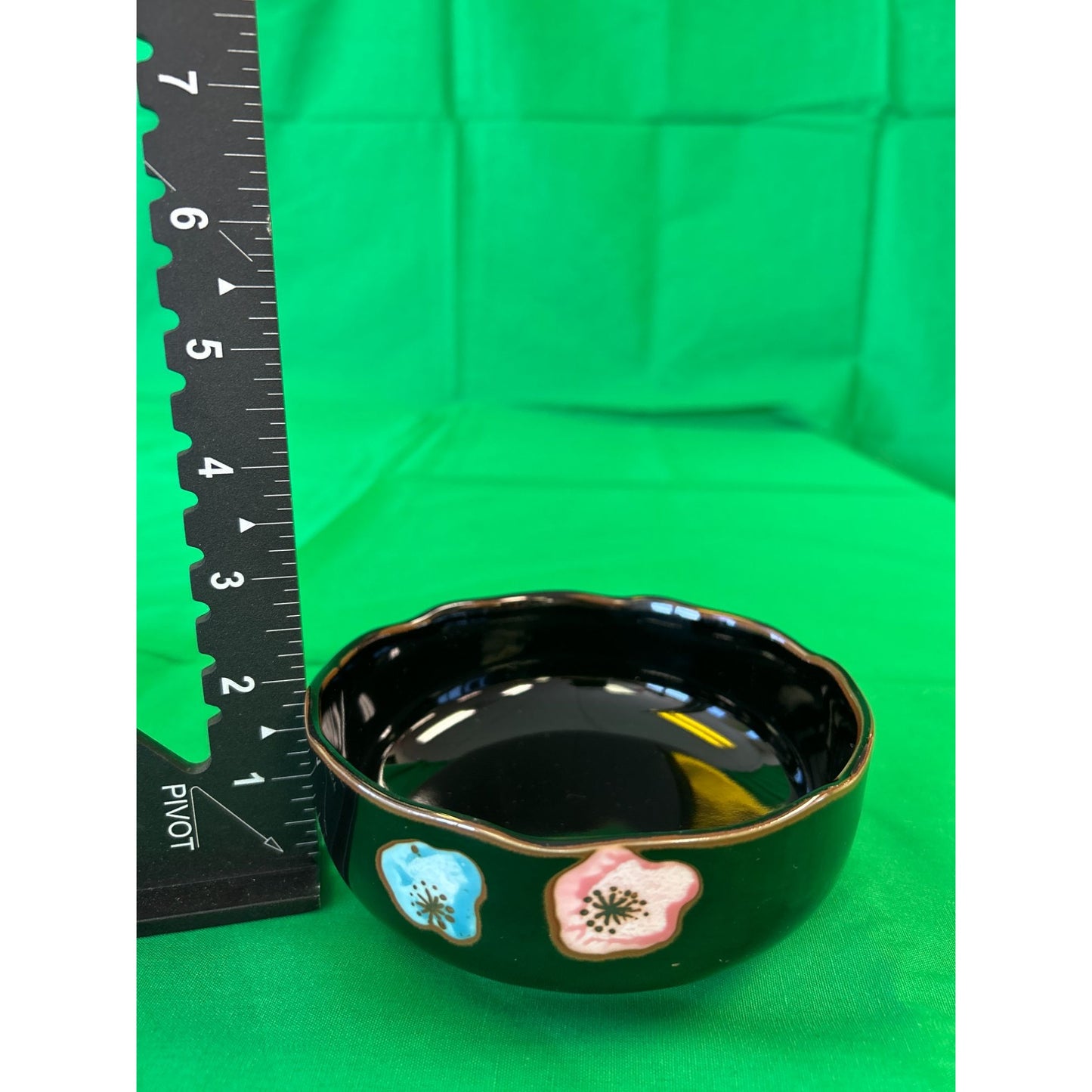 Black Ceramic Bowl With Floral Design 4.5" Diameter