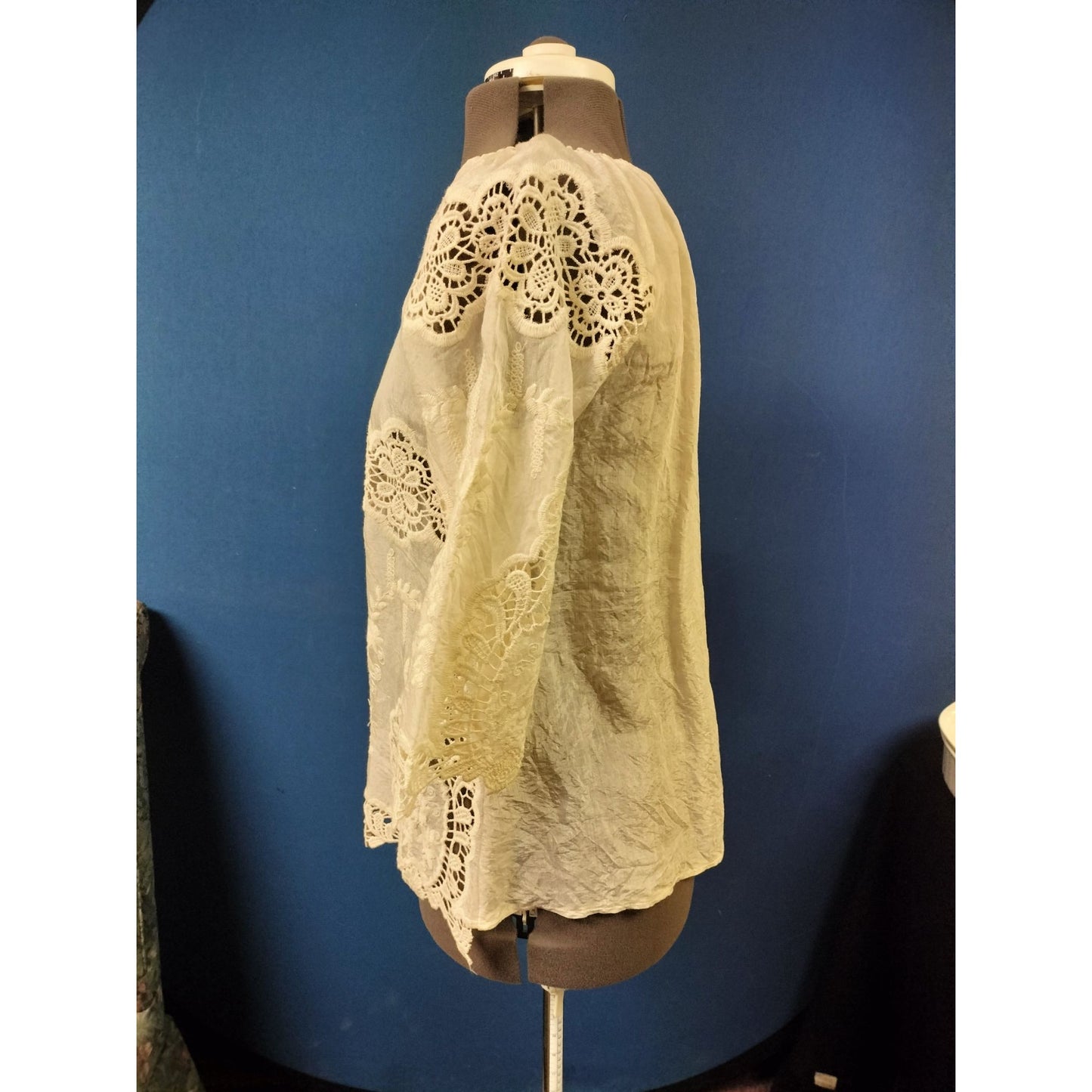 Forgotten Grace White Lace Crochet Tunic Top Small Bell Sleeves Boho Style