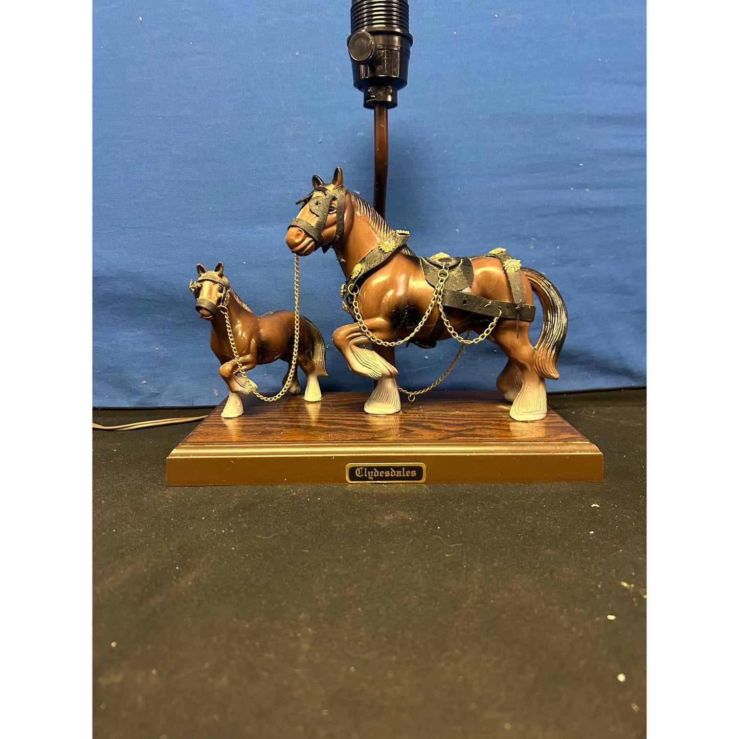 Clydesdale Horse Figurine Lamp With Wood Base
