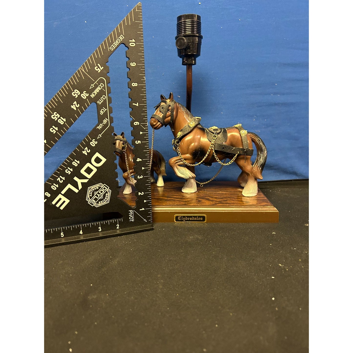 Clydesdale Horse Figurine Lamp With Wood Base