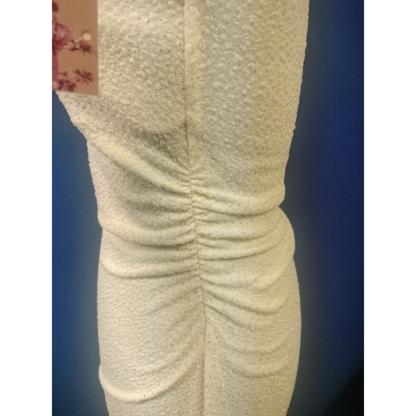 One-Shoulder Ivory Mini Dress With Beaded Detail By Emerald Sundae Size Large