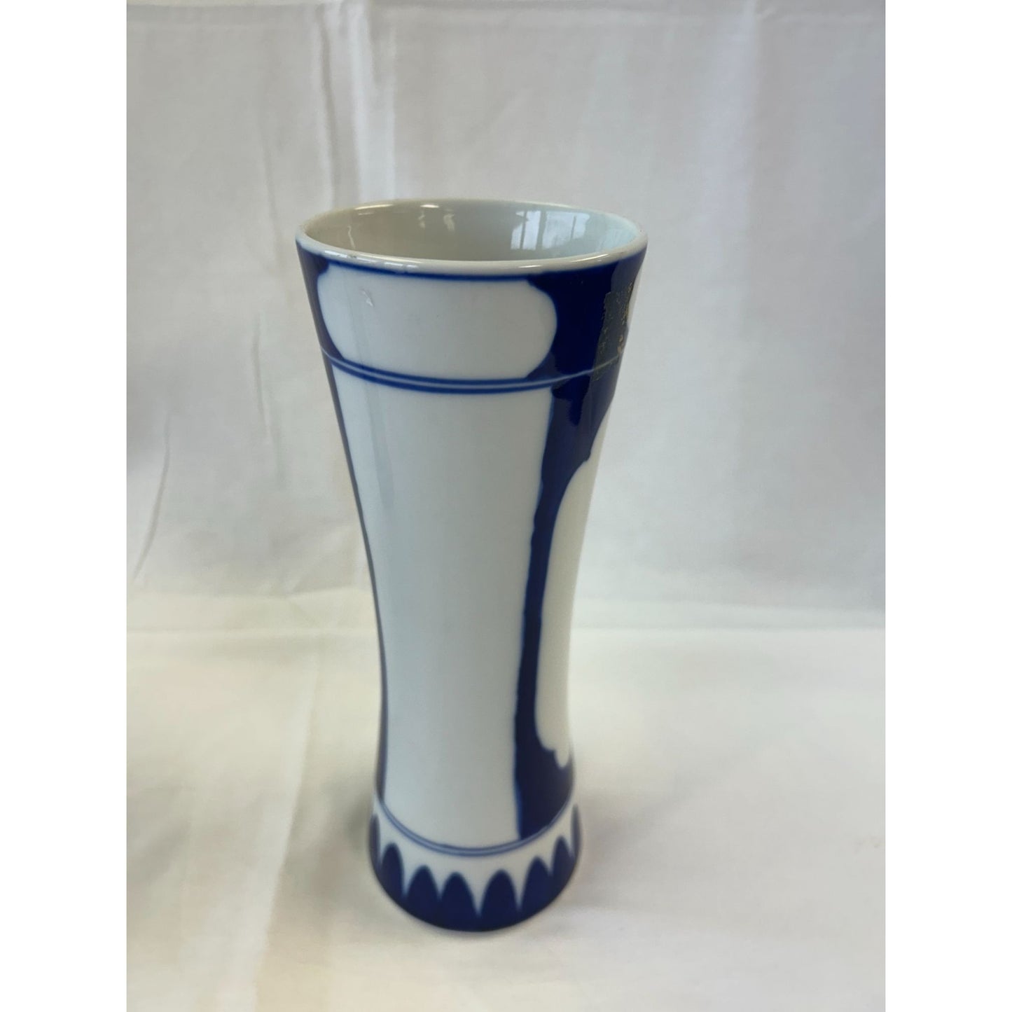 Set Of 2 Blue & White Ceramic Vases With Abstract Design