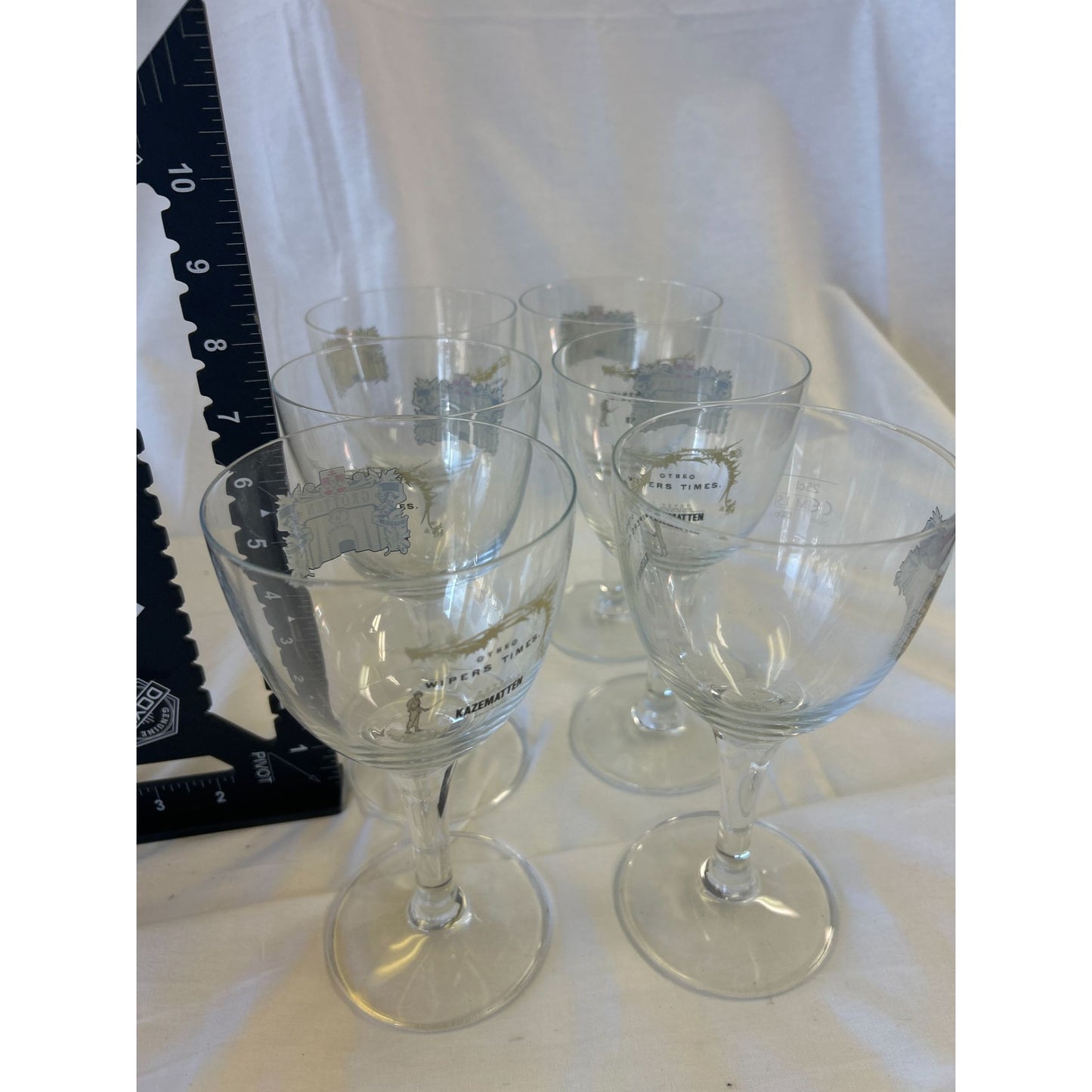 Set Of 6 Vintage Etched Clear Glass Goblets With Archway Design