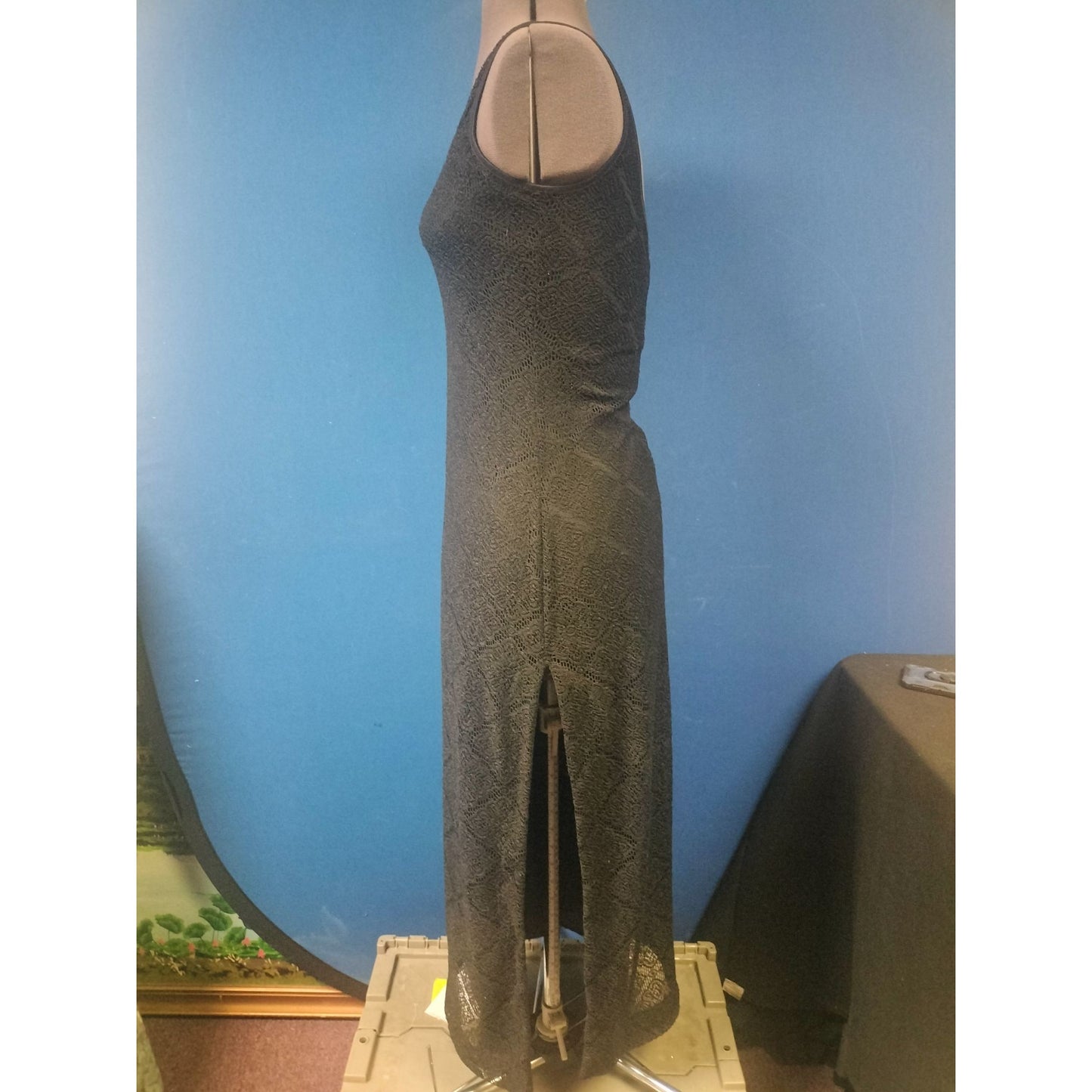 Vintage Explosion Black Lace Maxi Dress Sleeveless Square Neck Medium USA Made