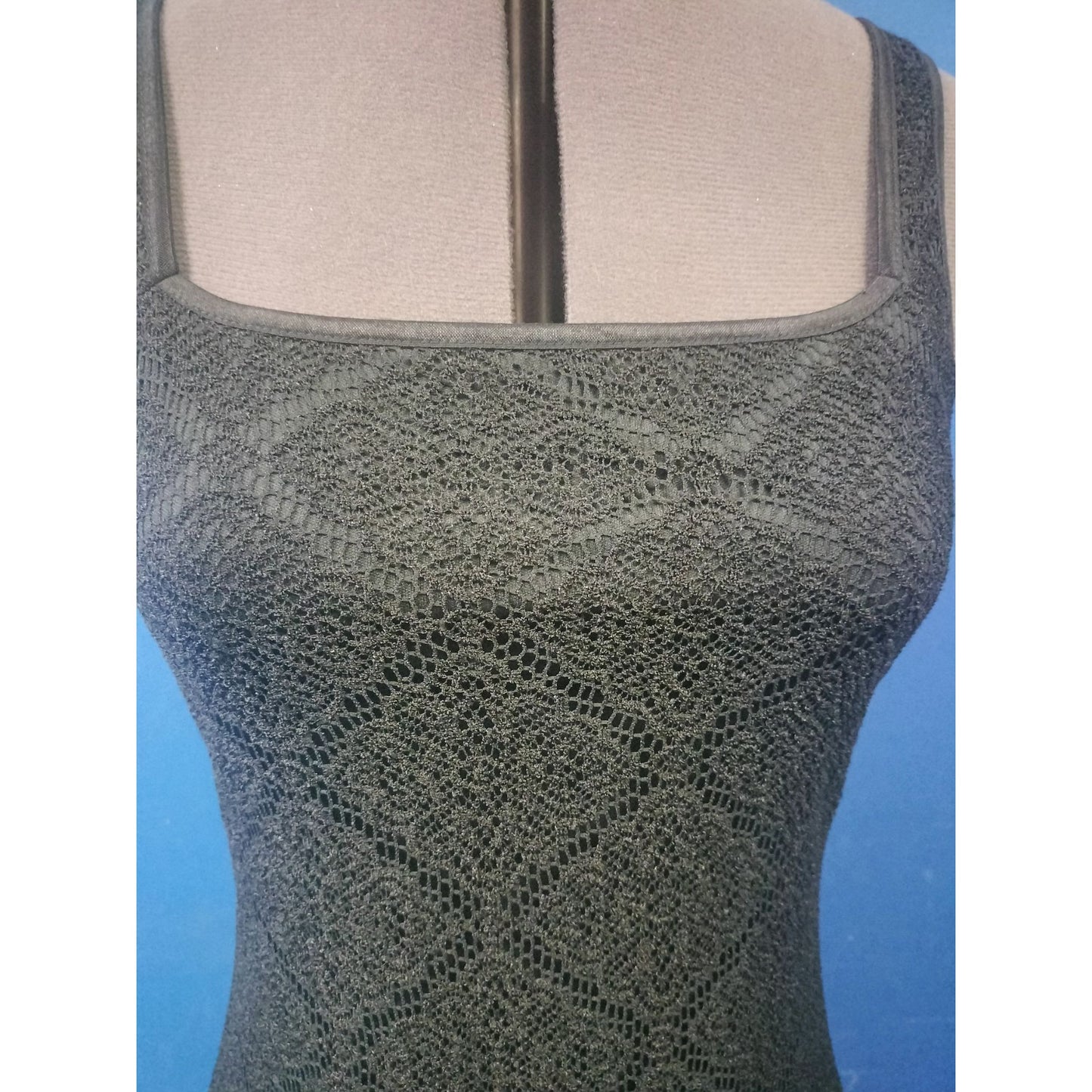 Vintage Explosion Black Lace Maxi Dress Sleeveless Square Neck Medium USA Made