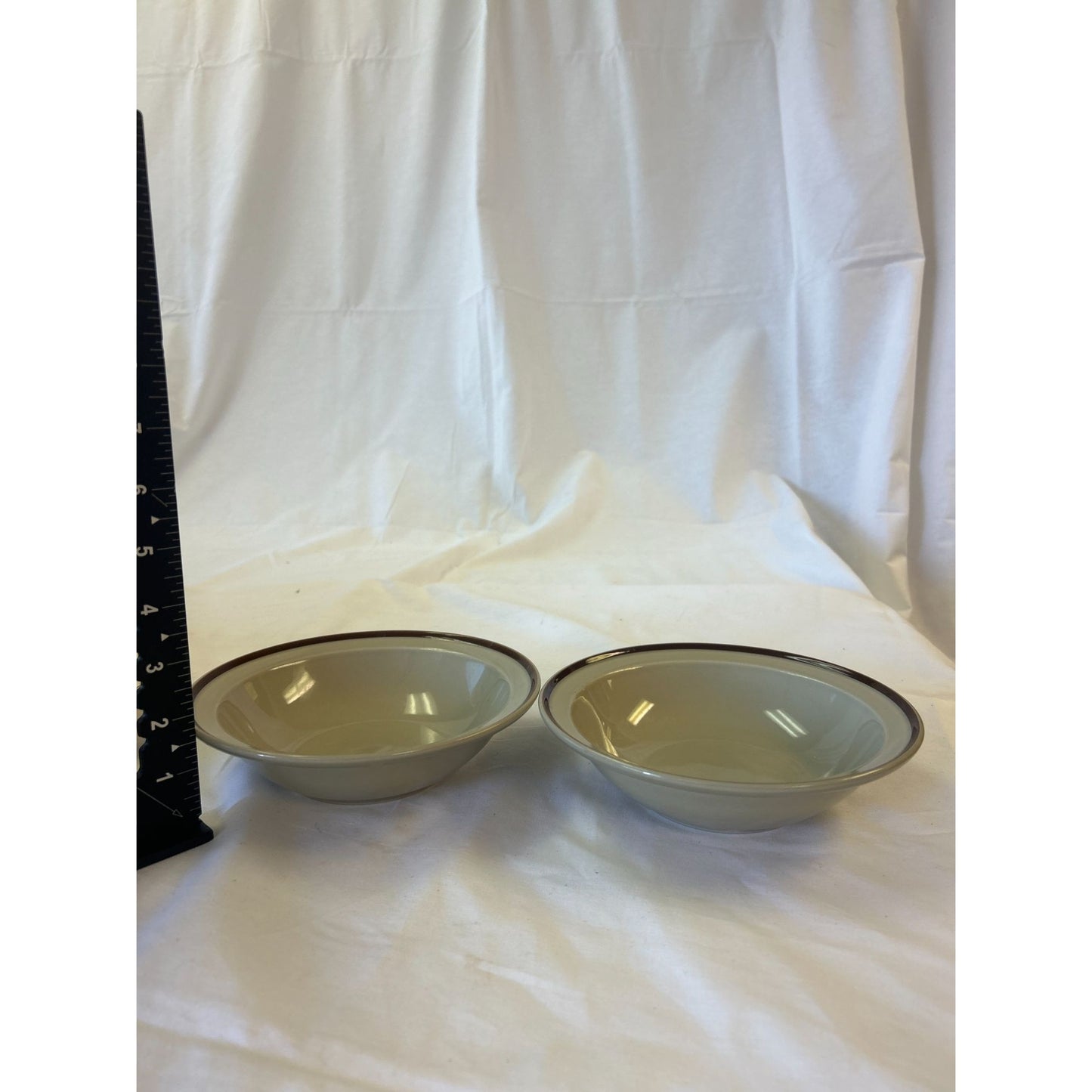Set Of 2 Vintage Beige Bowls With Brown Rim