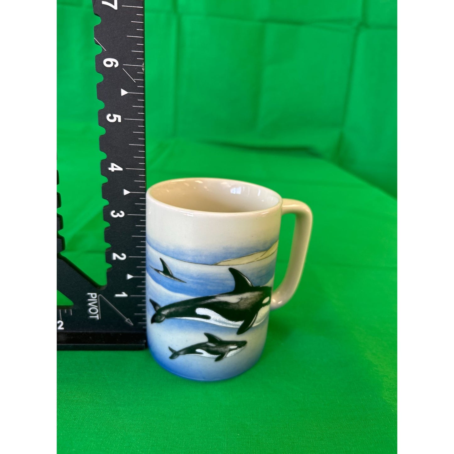 Hand-Painted Ceramic Orca Whale Coffee Mug 10 Oz Blue & White Ocean Theme