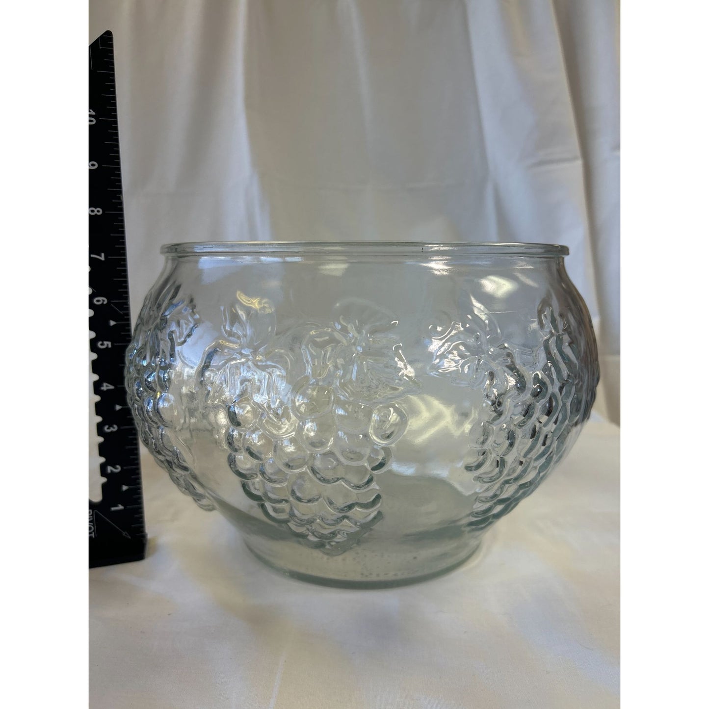 Vintage Clear Embossed Glass Bowl With Grape & Vine Design