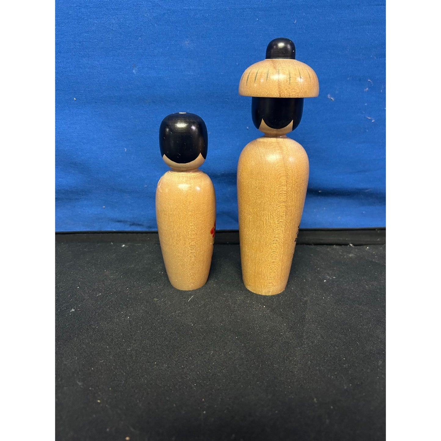 Vintage Hand-Painted Japanese Kokeshi Wooden Doll Pair - Floral Design