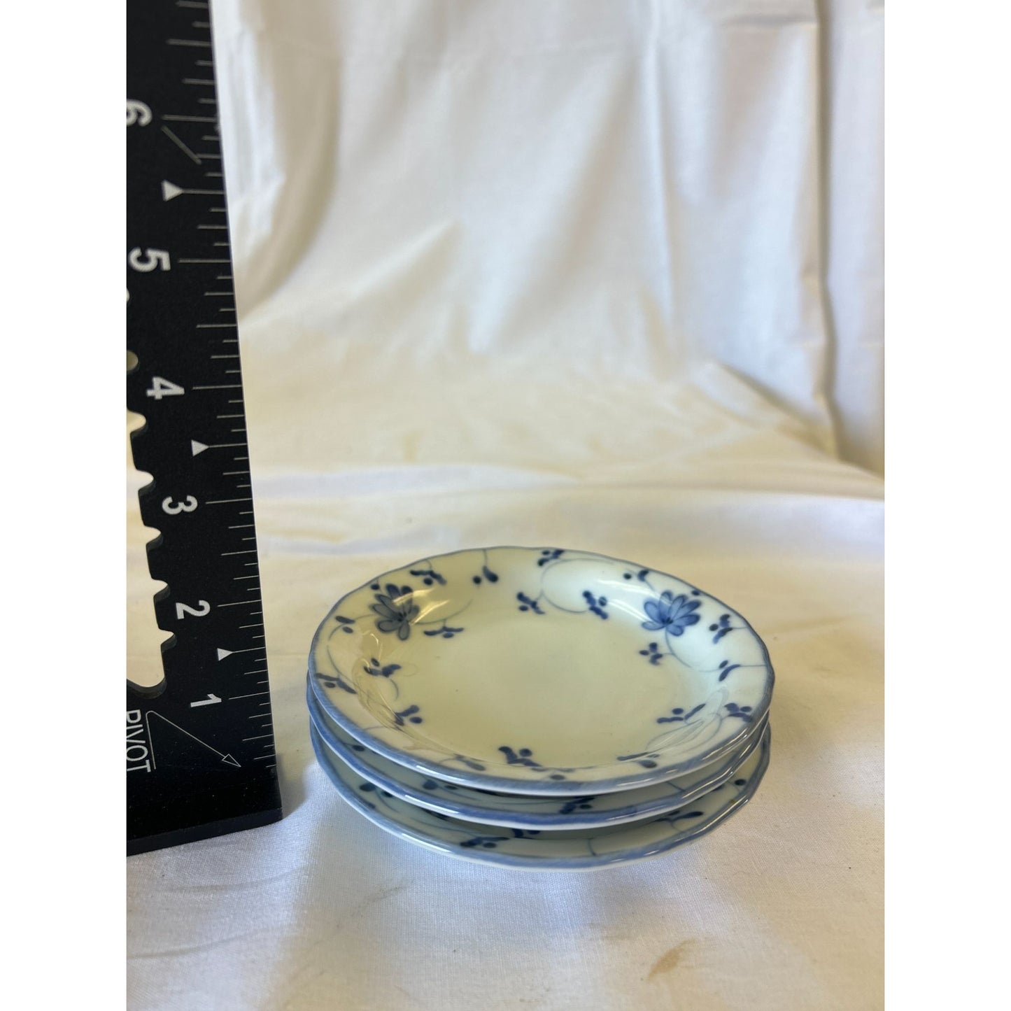 Set Of 3 Floral Blue & White Porcelain Saucer Plates