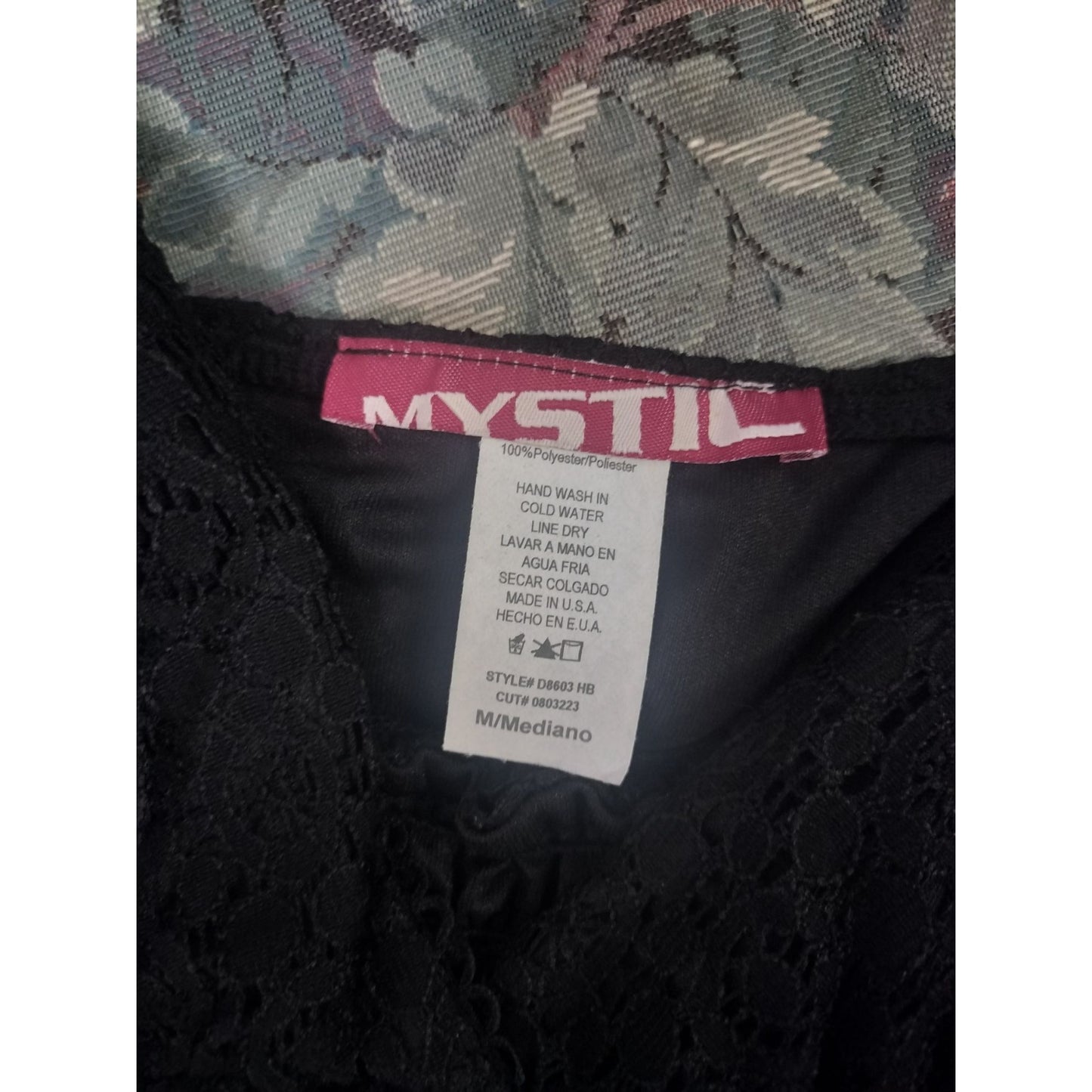 Black Lace Sleeveless Dress With Adjustable Straps & Smocked Waist By Mystil Size M