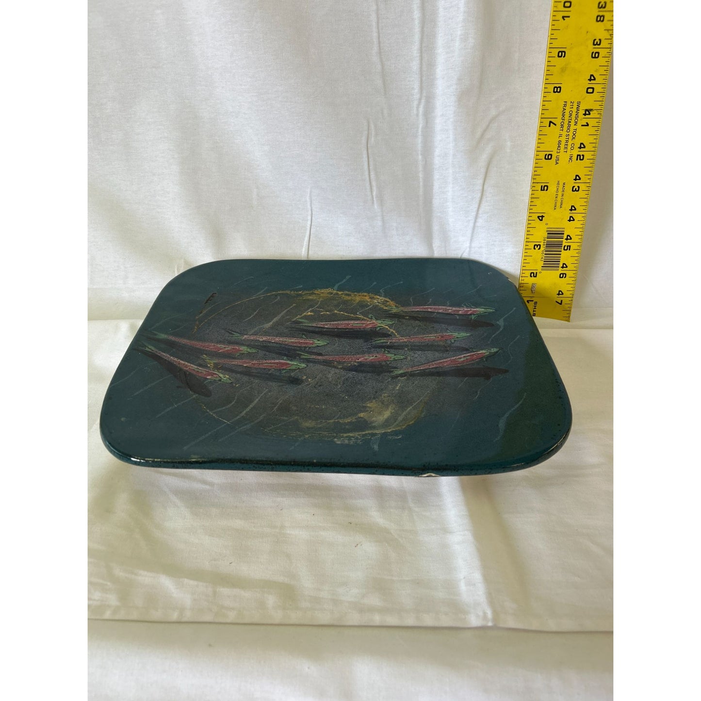 Vintage Ceramic Serving Tray With Fish Design 14"x10"