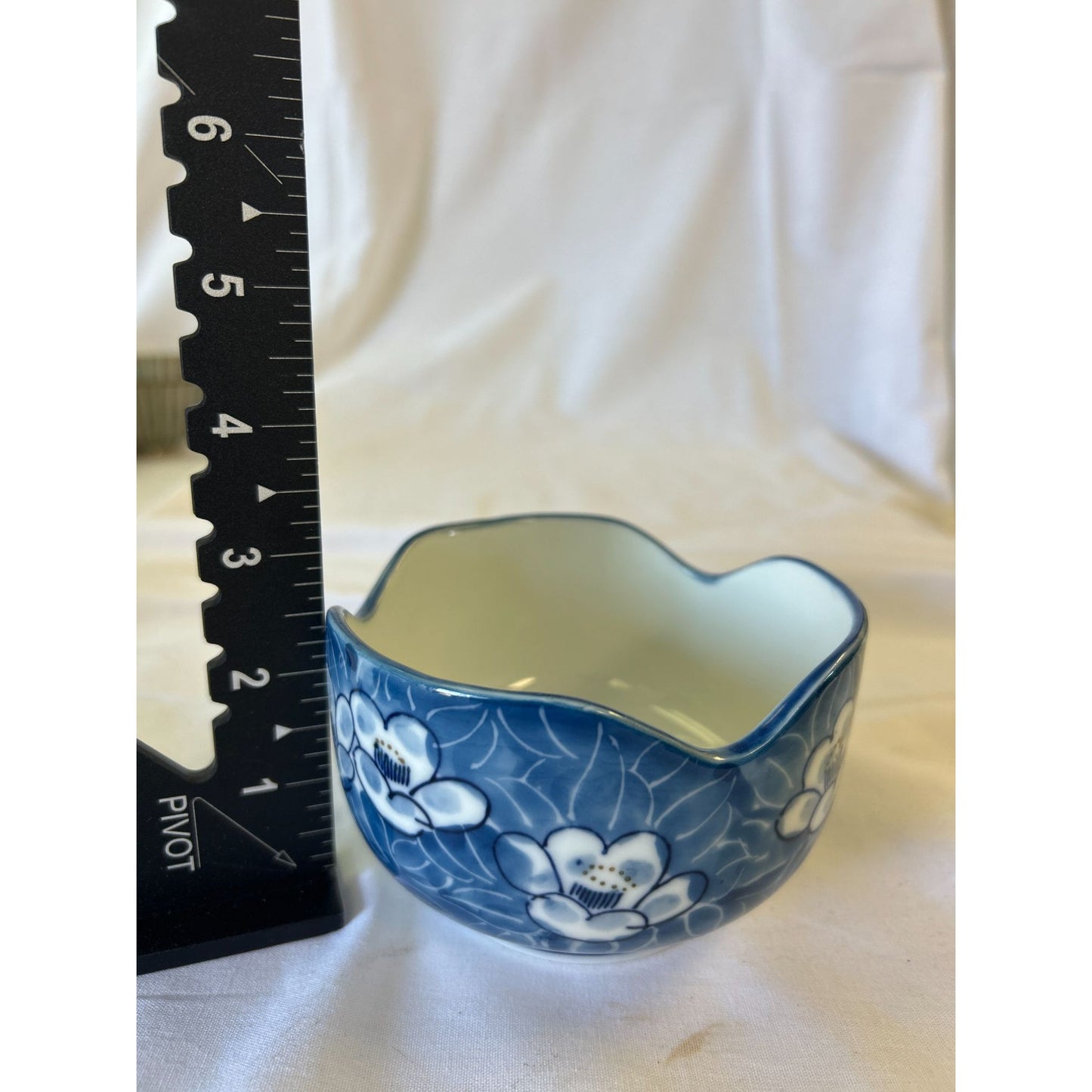 Hand-Painted Blue & White Floral Ceramic Bowl
