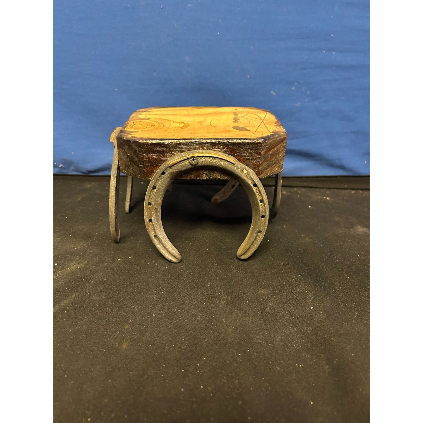 Rustic Horseshoe & Wood Mini Stool