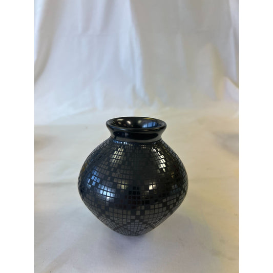 Black & Silver Mosaic Design Ceramic Vase 4" Decorative Home Accent