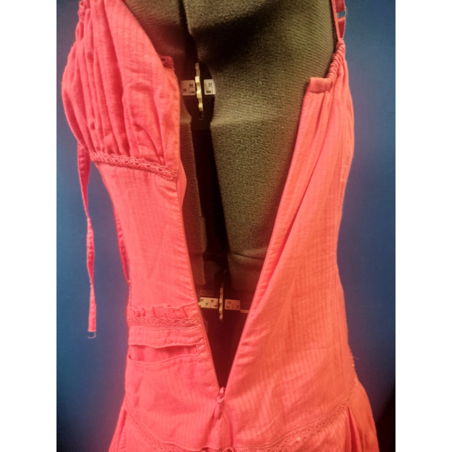 Tea NWT Women's Pink Cotton Corset Style Sleeveless Dress Laced Front & Handkerchief Hem S