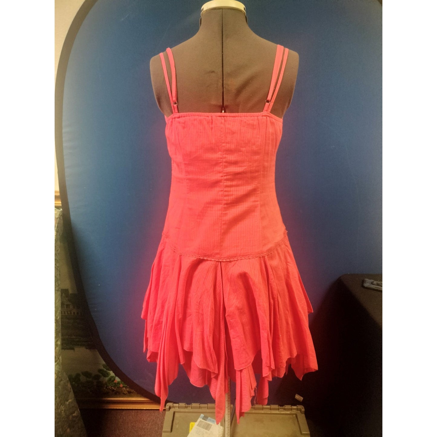 Tea NWT Women's Pink Cotton Corset Style Sleeveless Dress Laced Front & Handkerchief Hem S