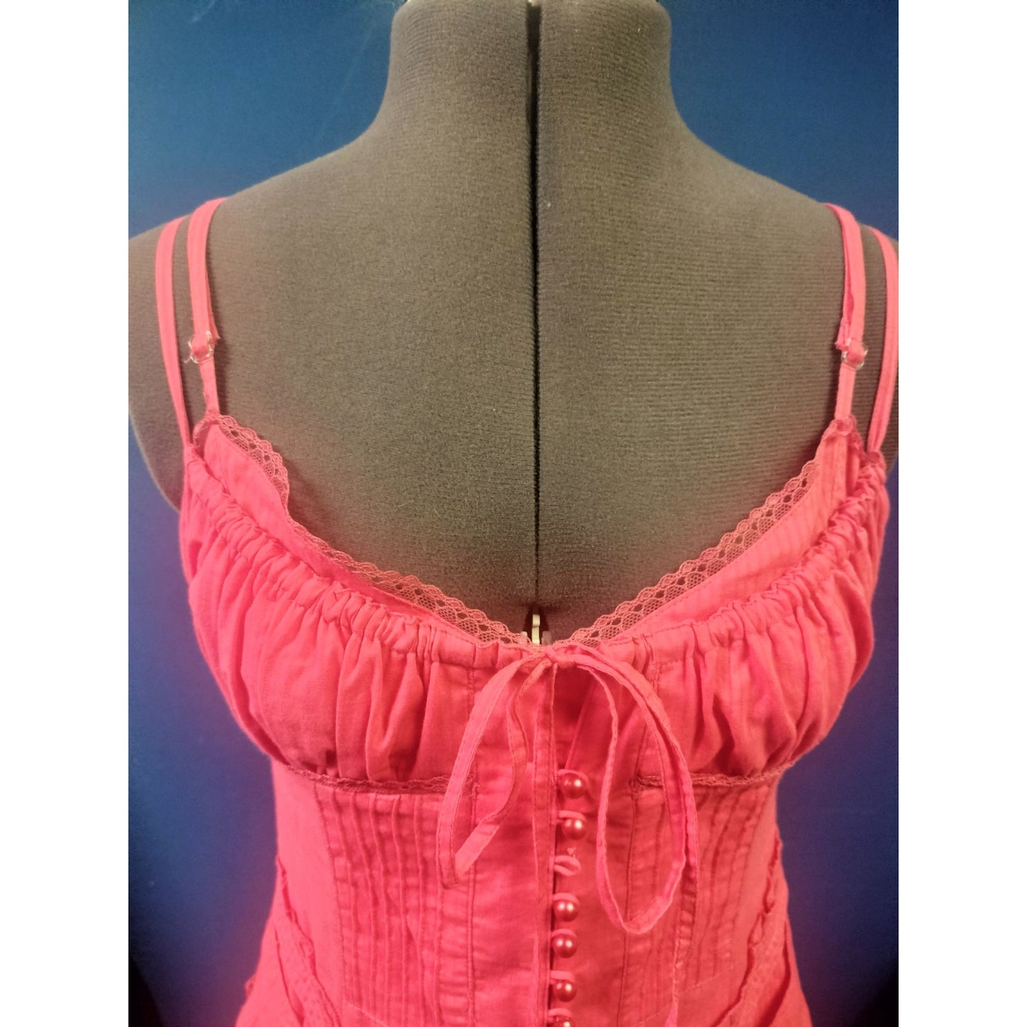Tea NWT Women's Pink Cotton Corset Style Sleeveless Dress Laced Front & Handkerchief Hem S