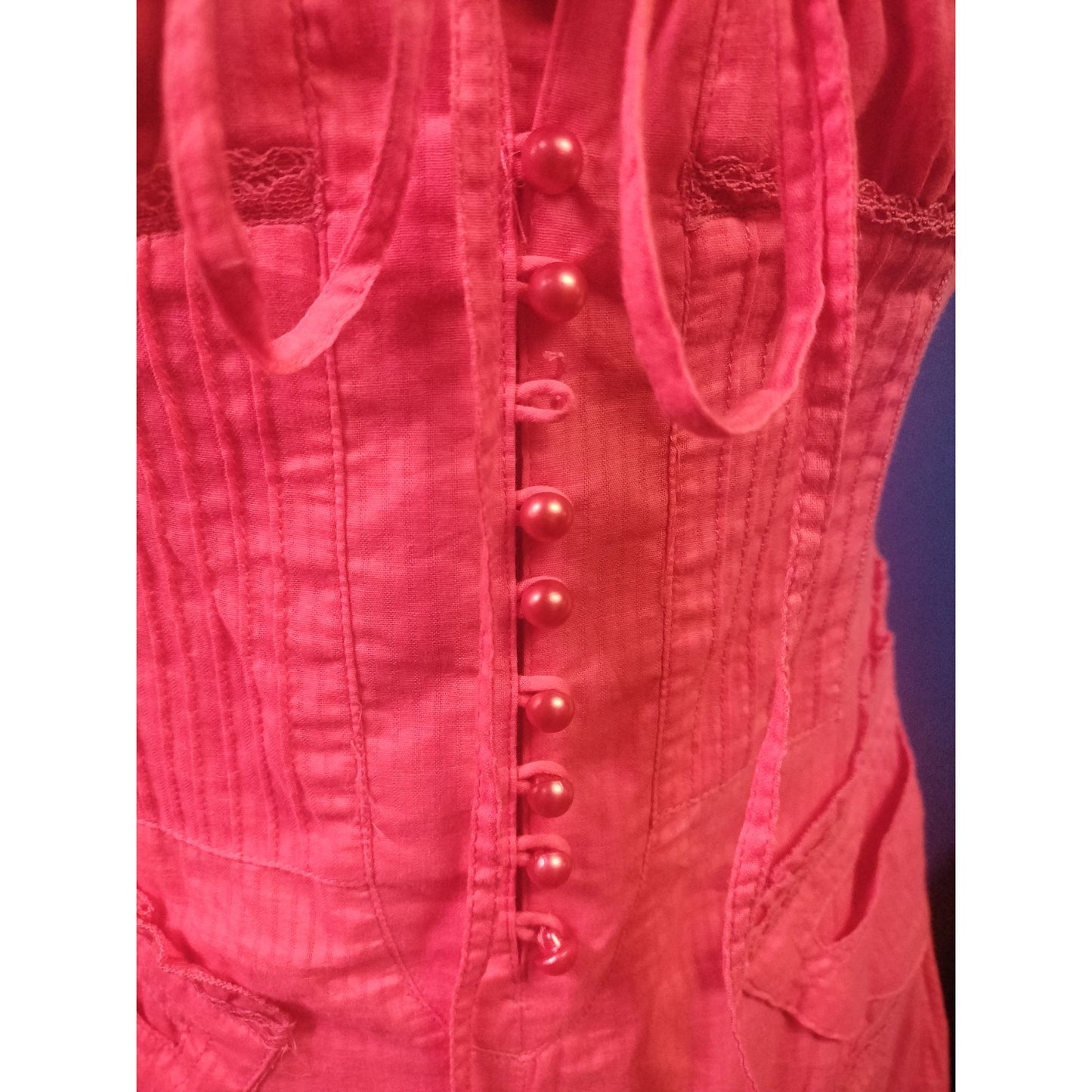 Tea NWT Women's Pink Cotton Corset Style Sleeveless Dress Laced Front & Handkerchief Hem S