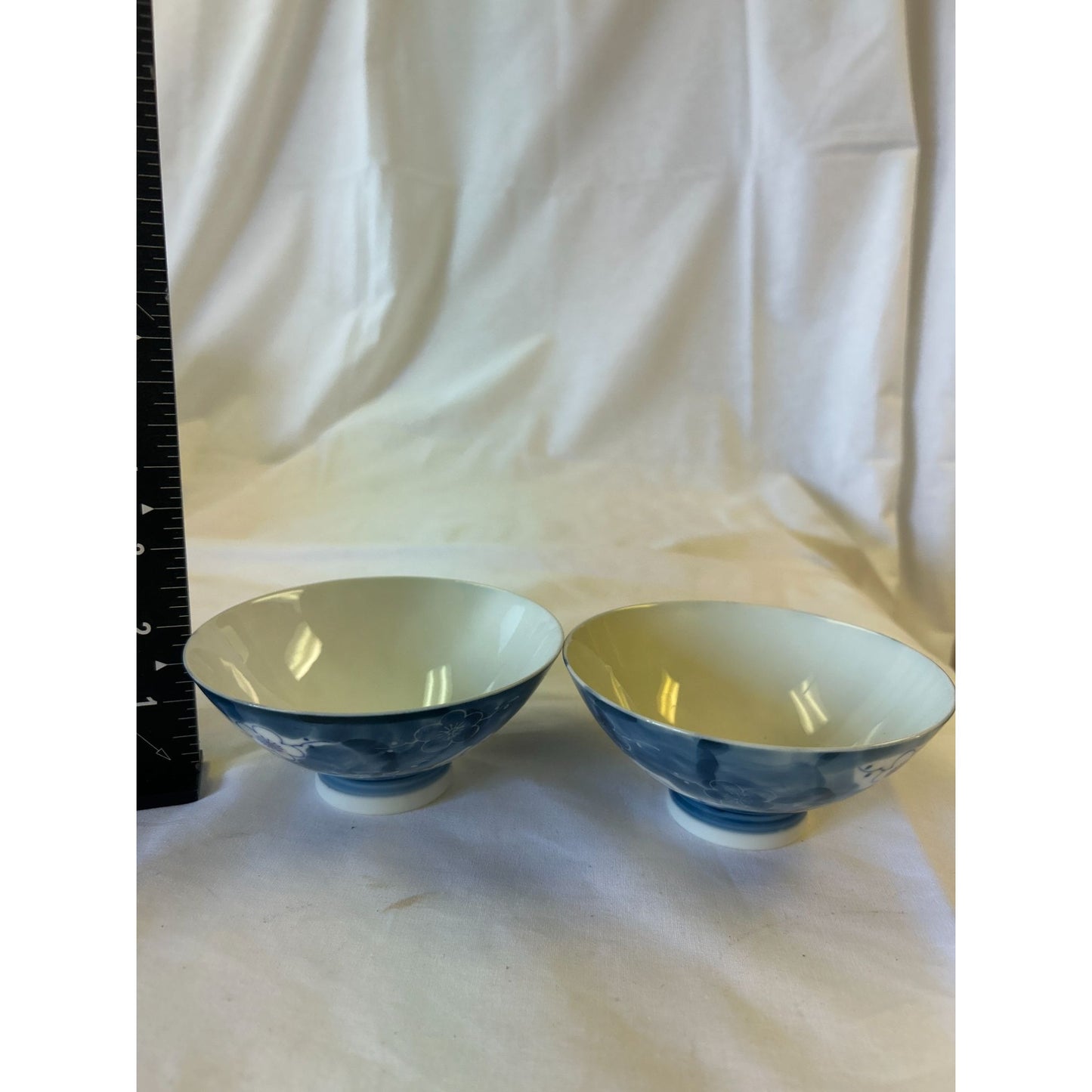 Set Of 2 Vintage Blue & White Porcelain Bowls With Floral Design