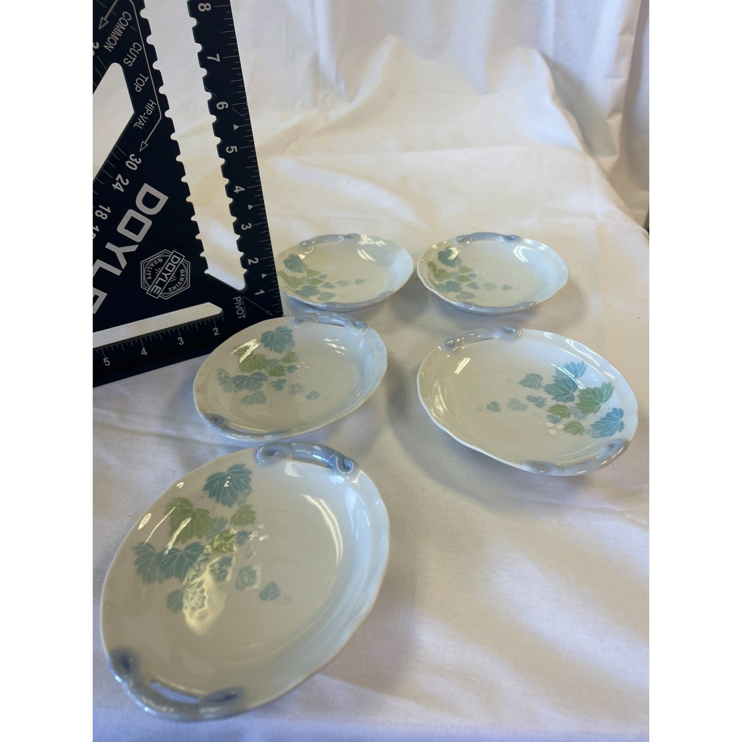 Set Of 5 Vintage Japanese Porcelain Plates Floral Blue & Green Design 5.5" Diameter