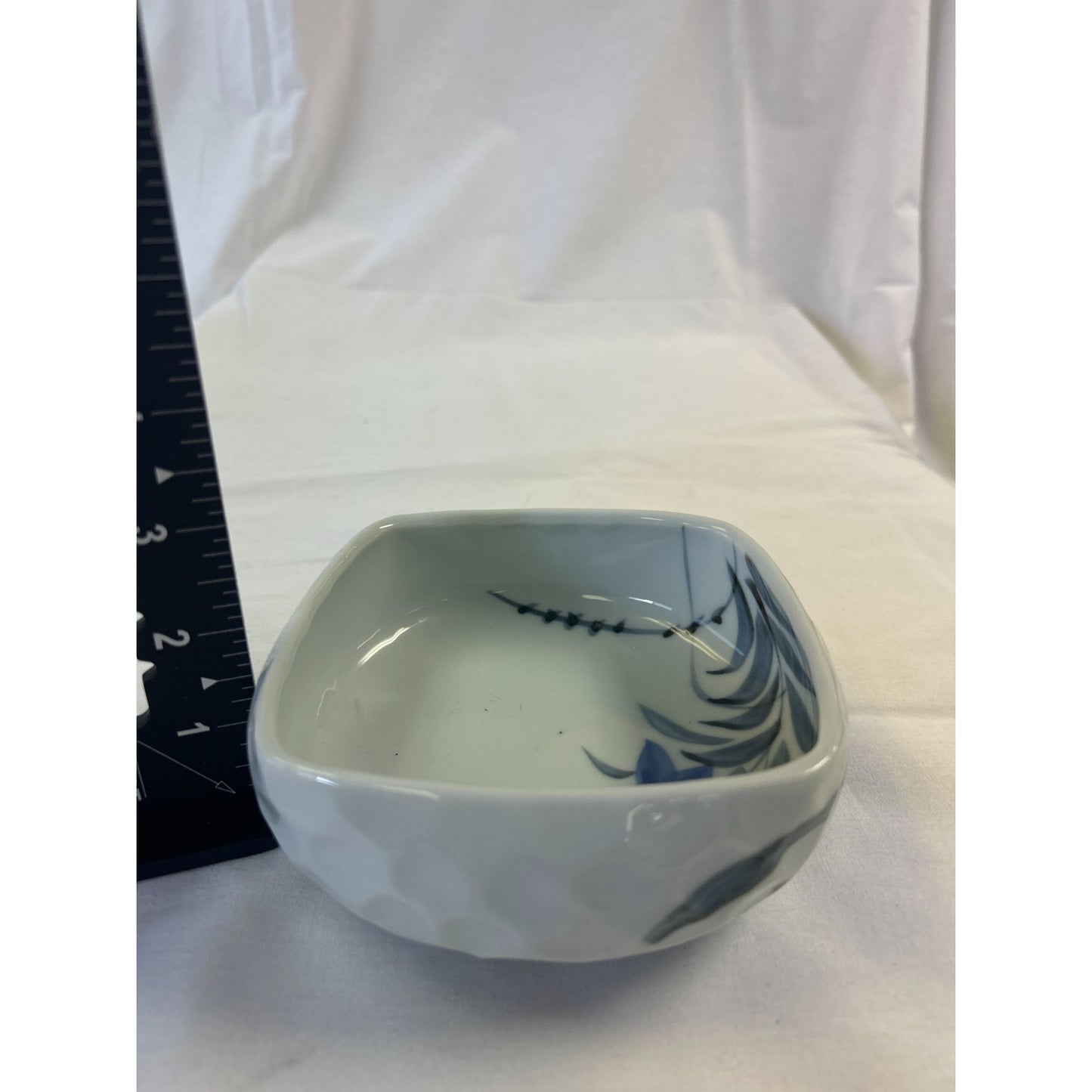 Square Ceramic Bowl With Blue Floral Design - 5" Diameter