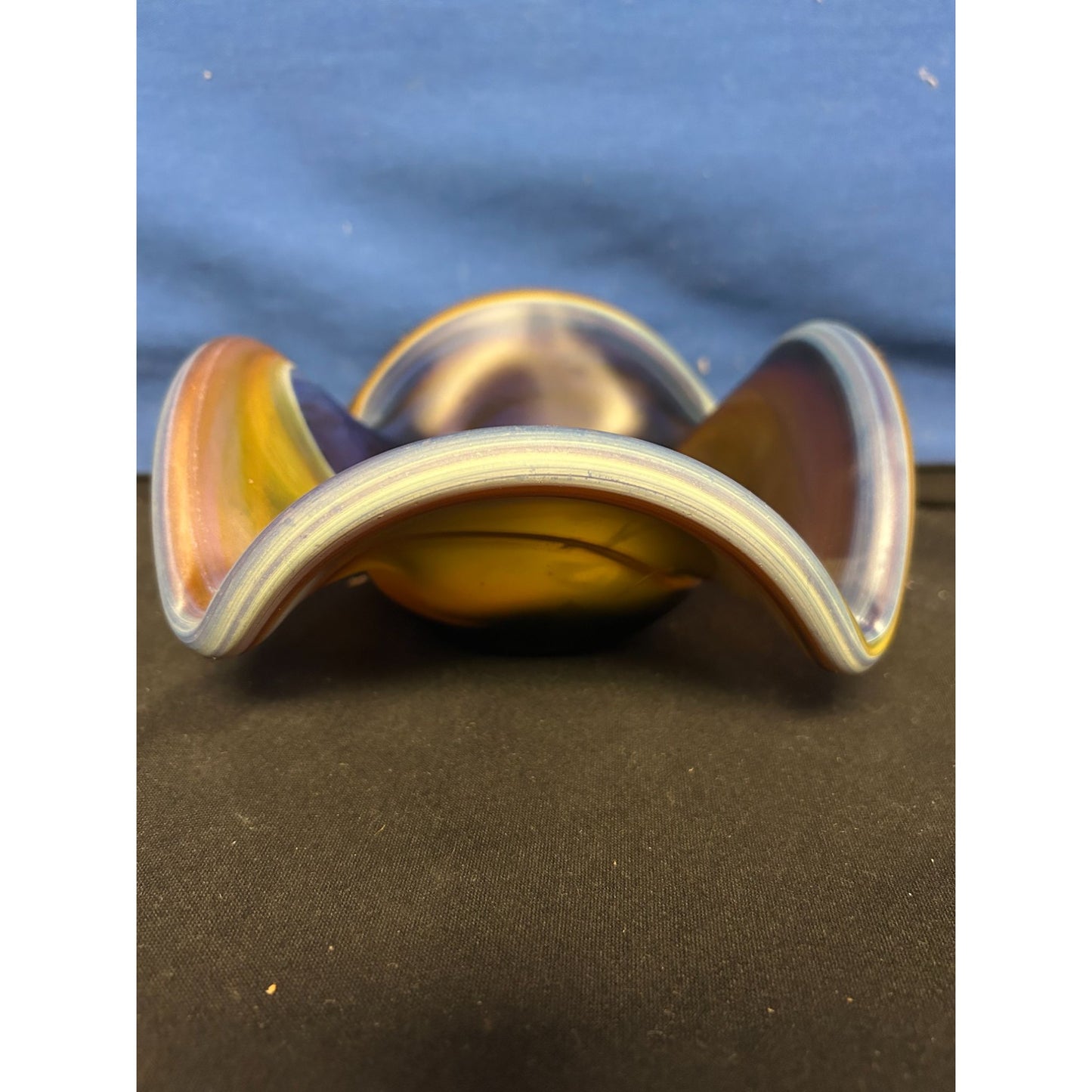 Handcrafted Multicolor Swirled Glass Bowl Curved Wave Design Decorative Home Accent Approx. 6" Wide