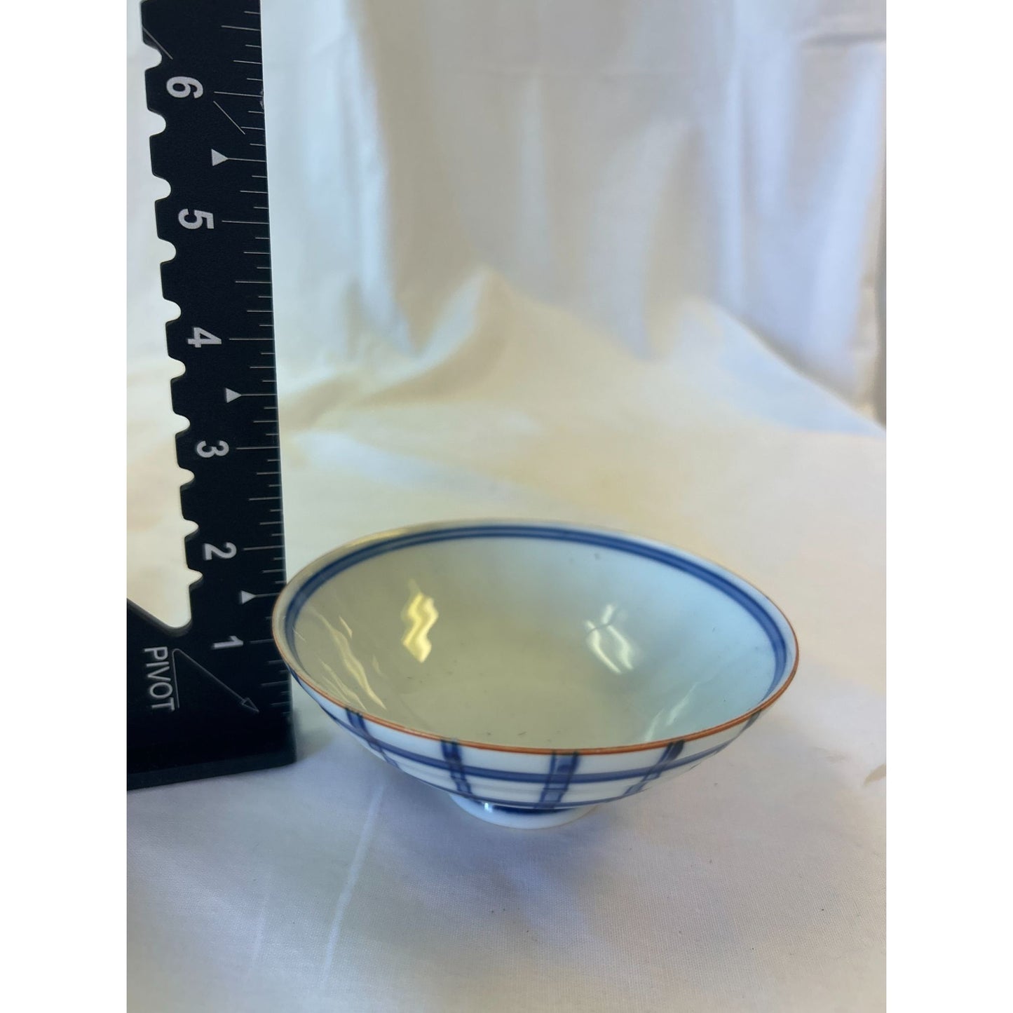 Vintage Blue & White Arita Ware Ceramic Bowls With Orange Rim Accents - Set of 2