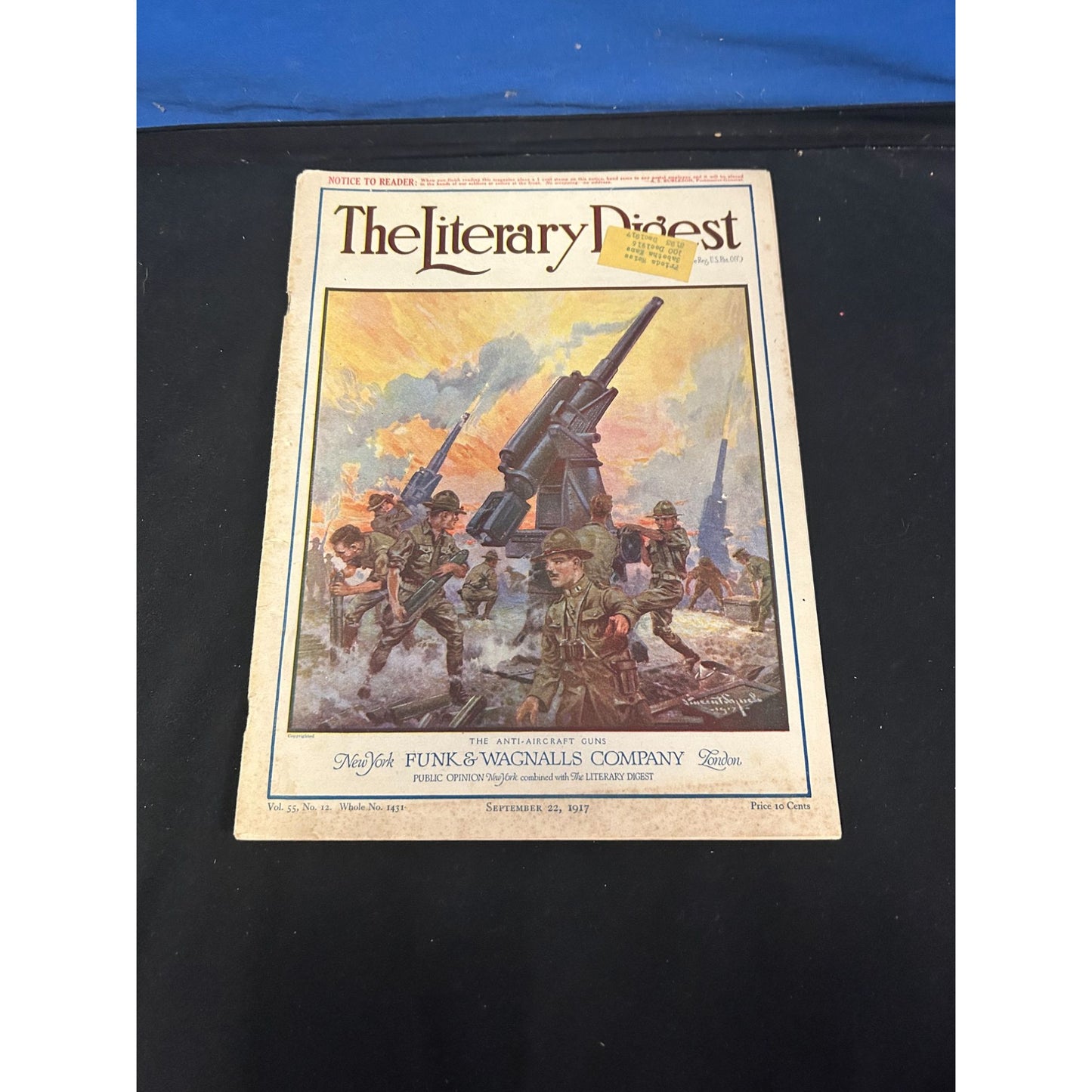 The Literary Digest September 22, 1917 Magazine Vol 55 No 12 Funk & Wagnalls World War I Cover Art