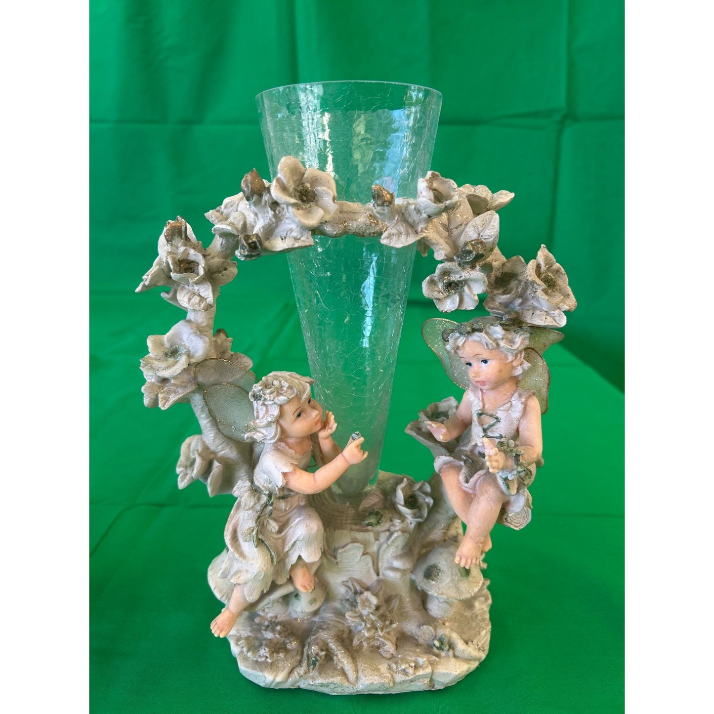 Vintage Cherub Fairy Figurine Vase With Floral Arch Design