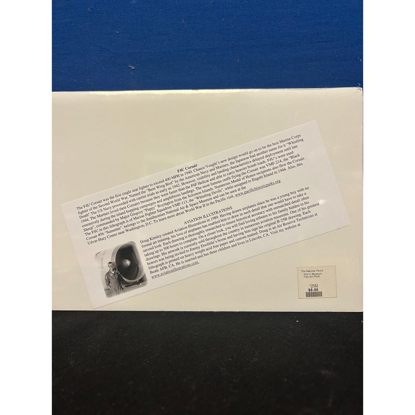 F4U Corsair Black & White Aviation Illustration Print By Don Koester Matted 11" x 14"