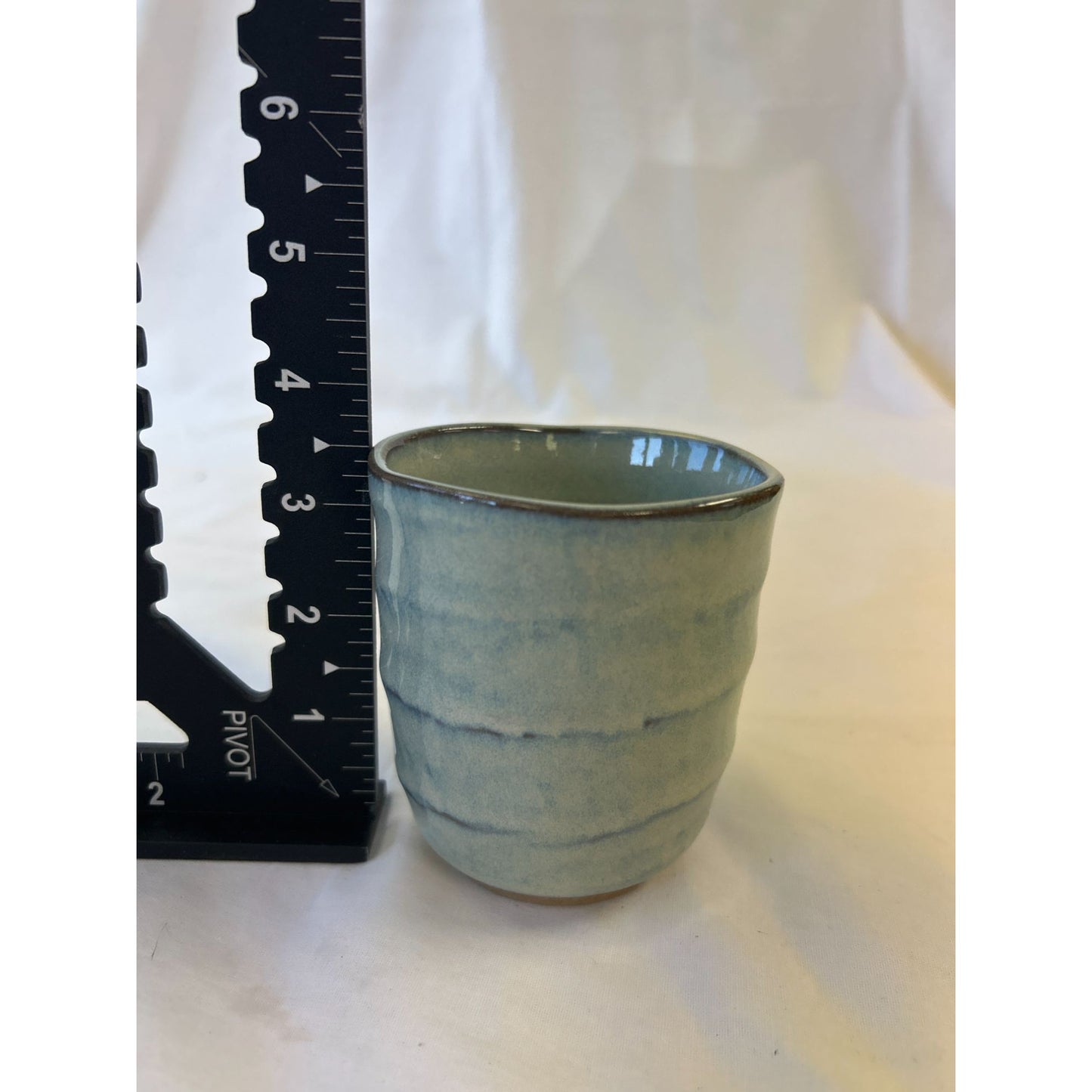 Handcrafted Ceramic Japanese Tea Cup Blue Glaze 3.5 Inches Tall Textured Finish