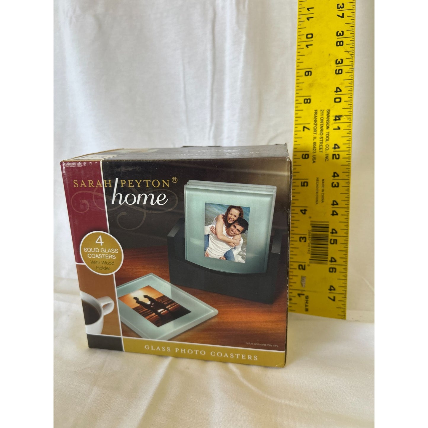 Sarah Peyton Home Glass Photo Coasters Set Of 4 With Wooden Holder