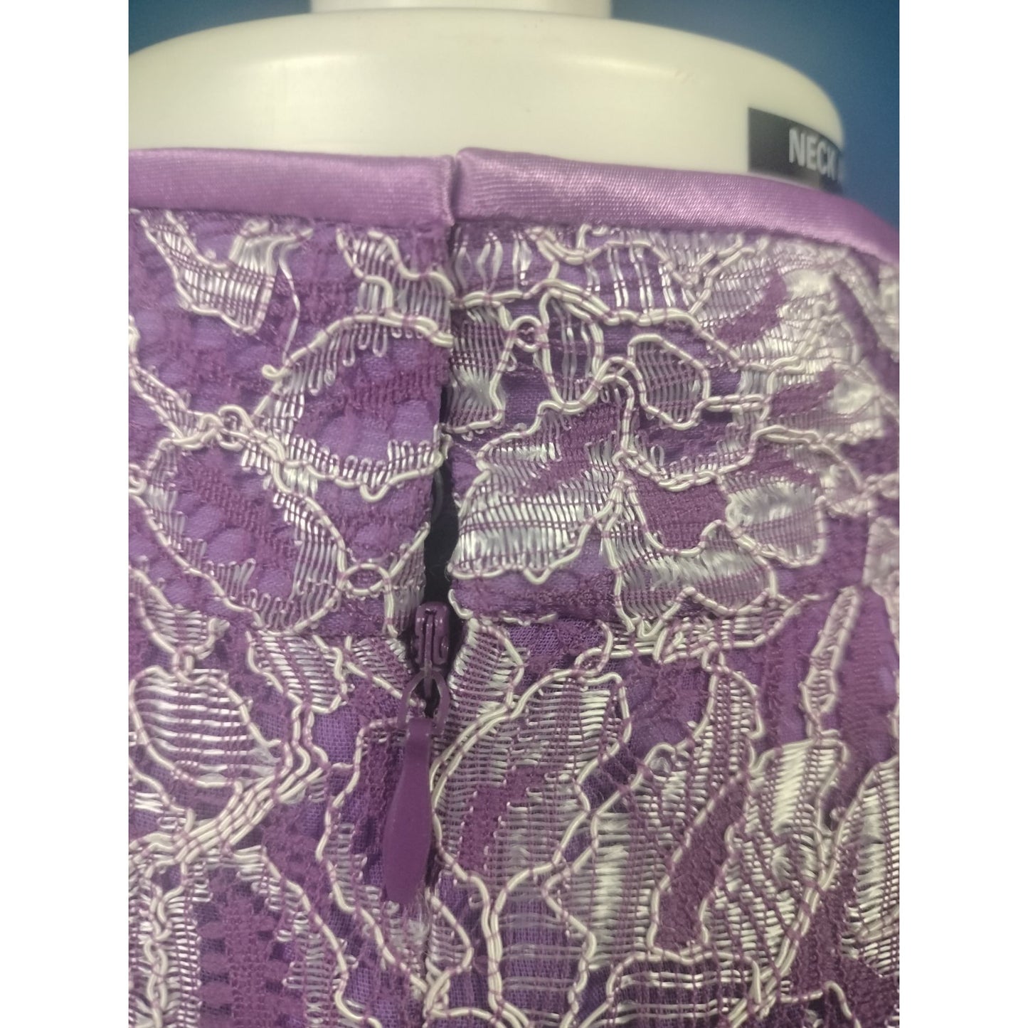 Purple Lace Cheongsam-Inspired Dress With High Collar & Keyhole Detail