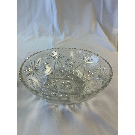 Vintage Anchor Hocking Clear Pressed Glass Star of David Pattern Salad Bowl 9" Diameter