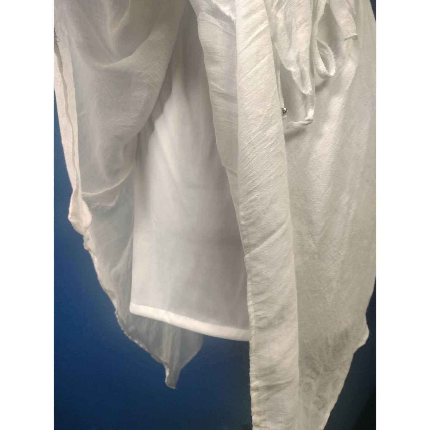 White Sleeveless V-Neck Button-Front Dress With Tie Waist & Asymmetrical Hem