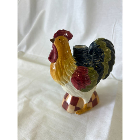Ceramic Rooster Figurine Vase Multicolor Farmhouse Decor 6.5" Tall Hand-Painted Rustic Accent