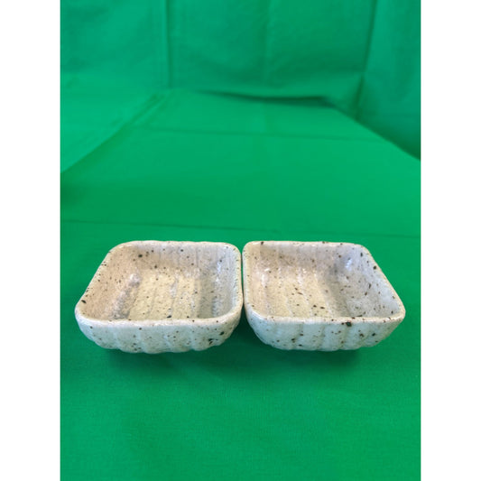 Set Of 2 Handmade Ceramic Square Dishes Speckled Beige 3" Side Small Bowls