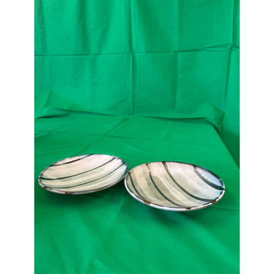 Handcrafted Ceramic Striped Bowls Set Of 2 - 6-Inch Diameter - Neutral Tones Home Decor & Dining
