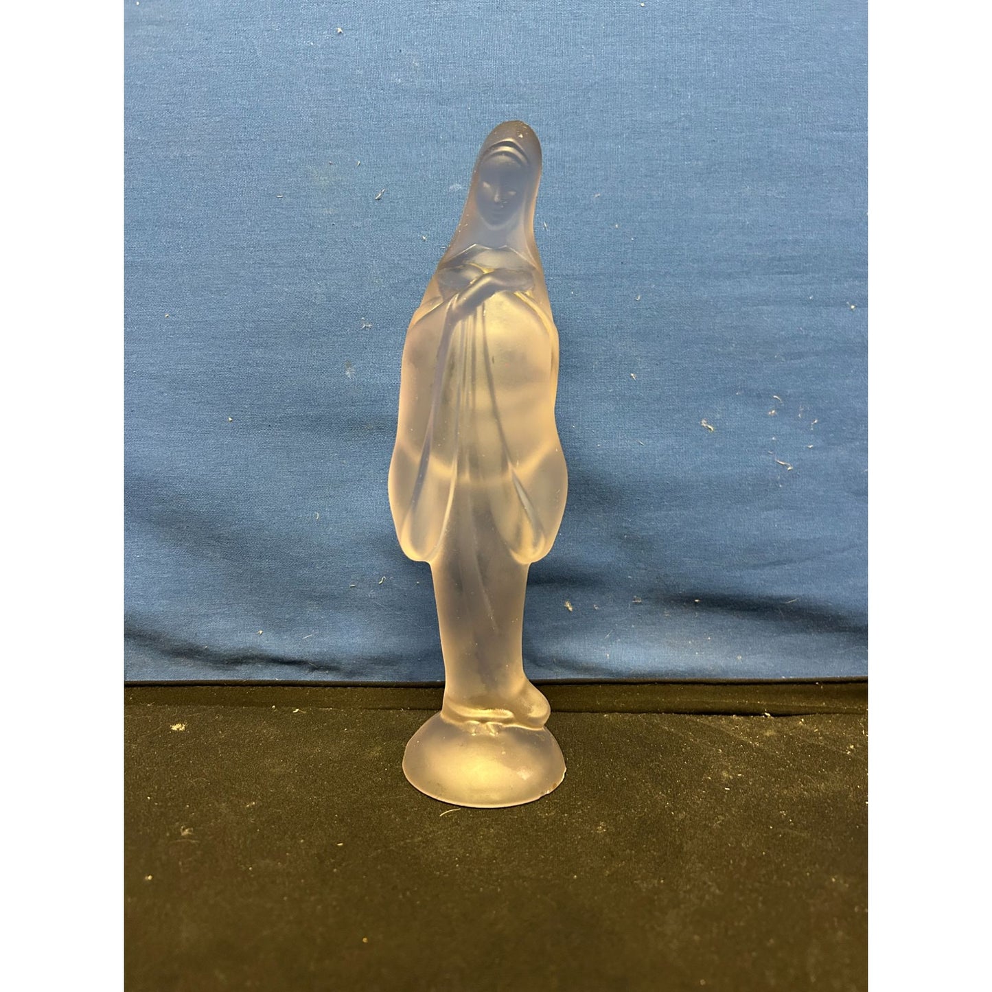 Frosted Glass Virgin Mary Figurine Religious Decor 8 Inches Tall Spiritual Home Accent Collectible