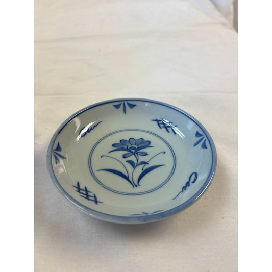 Vintage Blue & White Ceramic Saucer With Floral Design