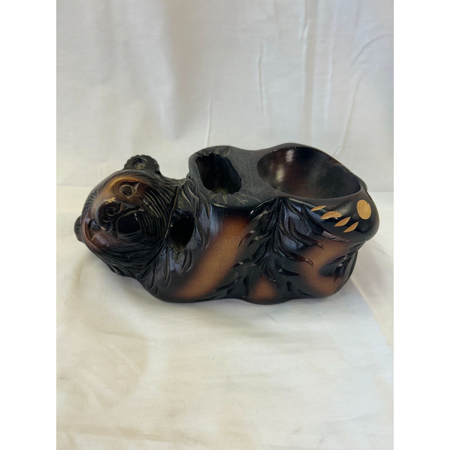 Hand-Carved Wooden Bear Figurine With Dual Compartments