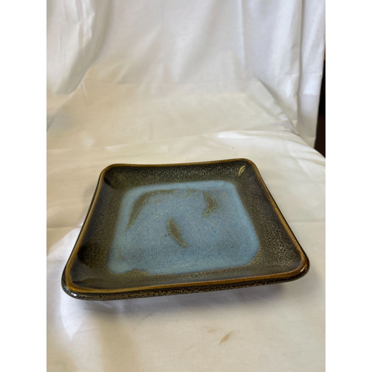 Handmade Ceramic Square Plate 7x7 Inches Rustic Blue & Brown Glaze Stoneware Tableware